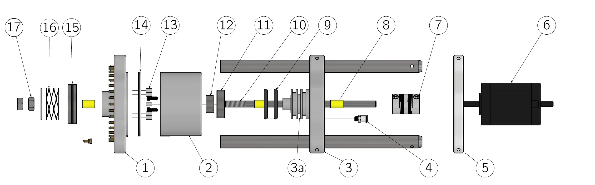 Exploded view of the wind device with numbered parts 1 to 17